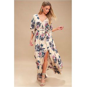 Lulus Berkshire Beige Floral Print Maxi Dress
